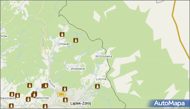 mapa Wrzosówka gmina Lądek-Zdrój, Wrzosówka gmina Lądek-Zdrój na mapie Targeo