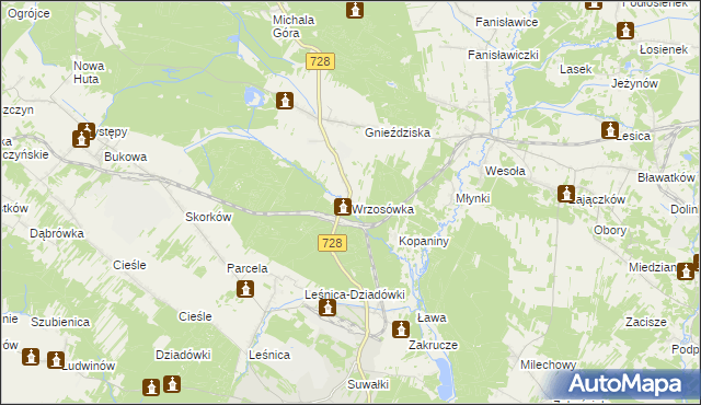 mapa Wrzosówka gmina Małogoszcz, Wrzosówka gmina Małogoszcz na mapie Targeo