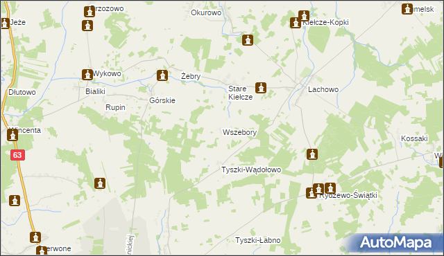 mapa Wszebory gmina Kolno, Wszebory gmina Kolno na mapie Targeo