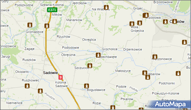 mapa Wszechświęte gmina Sadowie, Wszechświęte gmina Sadowie na mapie Targeo