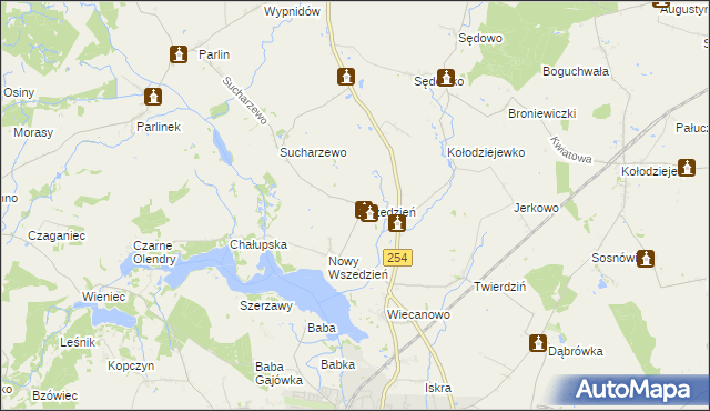 mapa Wszedzień gmina Mogilno, Wszedzień gmina Mogilno na mapie Targeo