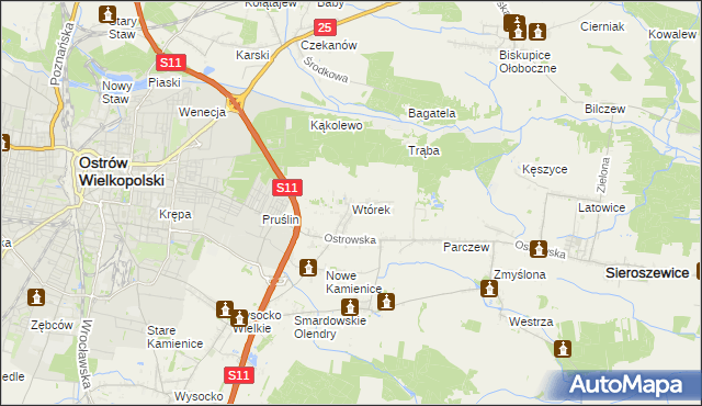 mapa Wtórek gmina Ostrów Wielkopolski, Wtórek gmina Ostrów Wielkopolski na mapie Targeo