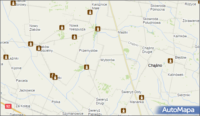 mapa Wyborów gmina Chąśno, Wyborów gmina Chąśno na mapie Targeo