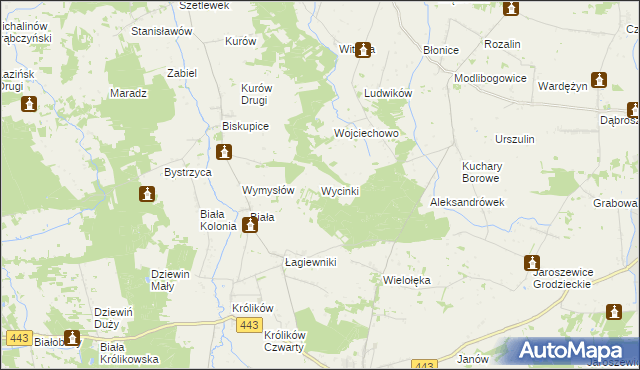 mapa Wycinki gmina Grodziec, Wycinki gmina Grodziec na mapie Targeo