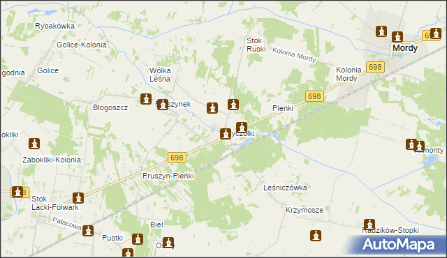 mapa Wyczółki gmina Mordy, Wyczółki gmina Mordy na mapie Targeo