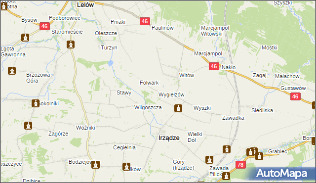 mapa Wygiełzów gmina Irządze, Wygiełzów gmina Irządze na mapie Targeo