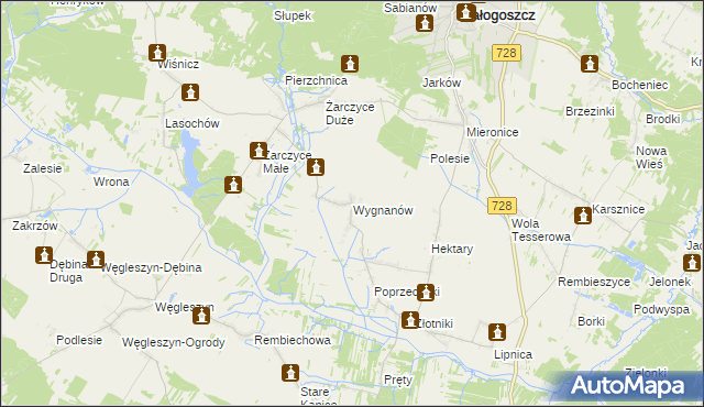 mapa Wygnanów gmina Małogoszcz, Wygnanów gmina Małogoszcz na mapie Targeo