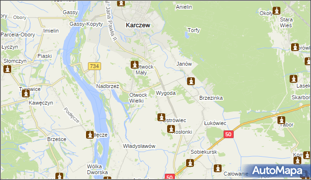 mapa Wygoda gmina Karczew, Wygoda gmina Karczew na mapie Targeo