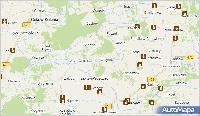 mapa Wygoda gmina Lisków, Wygoda gmina Lisków na mapie Targeo