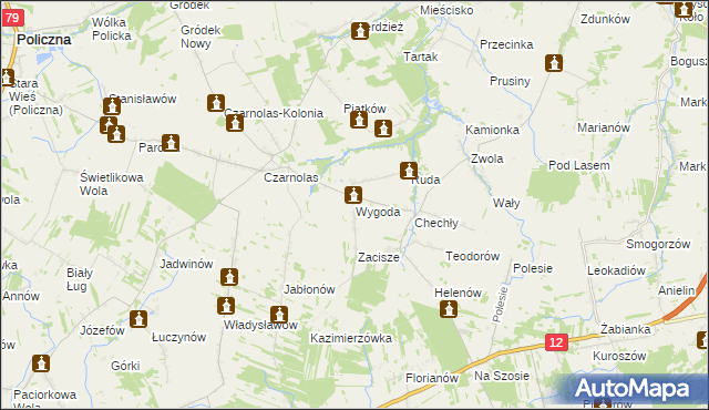 mapa Wygoda gmina Policzna, Wygoda gmina Policzna na mapie Targeo