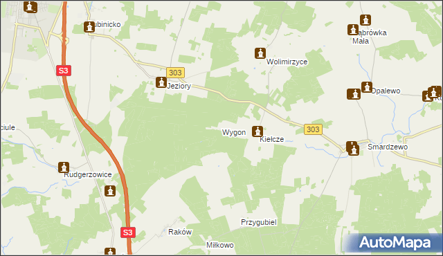 mapa Wygon gmina Świebodzin, Wygon gmina Świebodzin na mapie Targeo