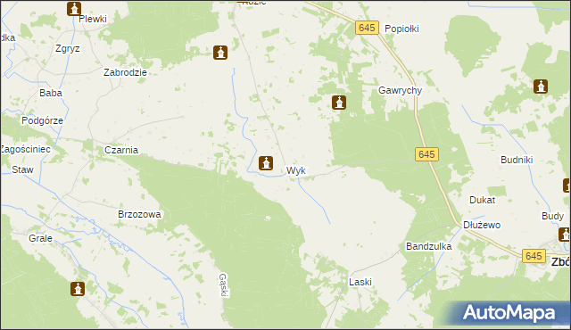 mapa Wyk gmina Zbójna, Wyk gmina Zbójna na mapie Targeo