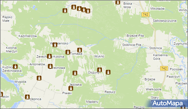 mapa Wykno gmina Łęki Szlacheckie, Wykno gmina Łęki Szlacheckie na mapie Targeo