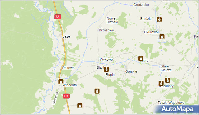 mapa Wykowo gmina Kolno, Wykowo gmina Kolno na mapie Targeo