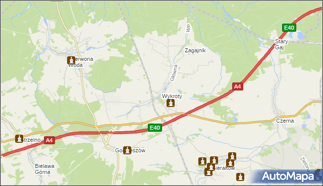 mapa Wykroty gmina Nowogrodziec, Wykroty gmina Nowogrodziec na mapie Targeo