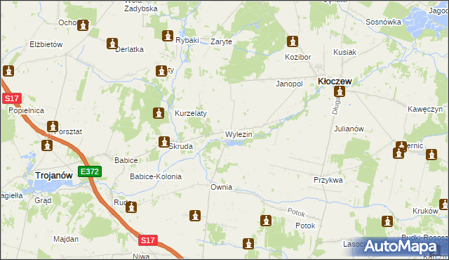 mapa Wylezin gmina Kłoczew, Wylezin gmina Kłoczew na mapie Targeo