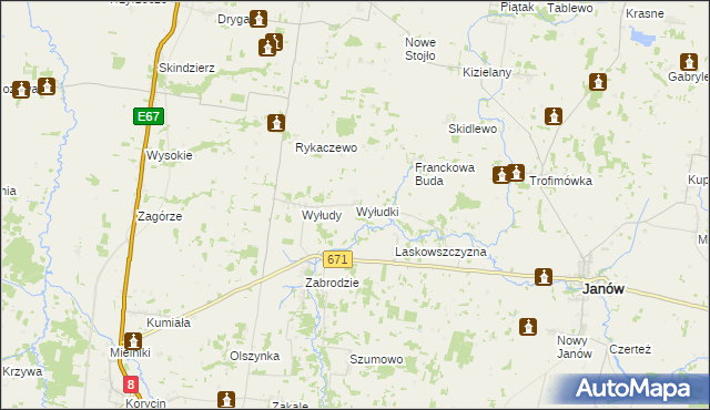 mapa Wyłudki gmina Korycin, Wyłudki gmina Korycin na mapie Targeo