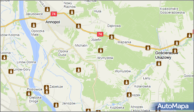 mapa Wymysłów gmina Annopol, Wymysłów gmina Annopol na mapie Targeo