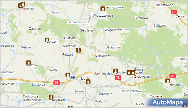 mapa Wymysłów gmina Kije, Wymysłów gmina Kije na mapie Targeo