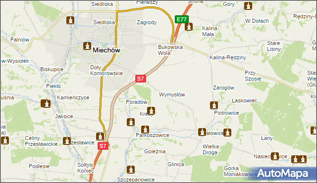mapa Wymysłów gmina Miechów, Wymysłów gmina Miechów na mapie Targeo