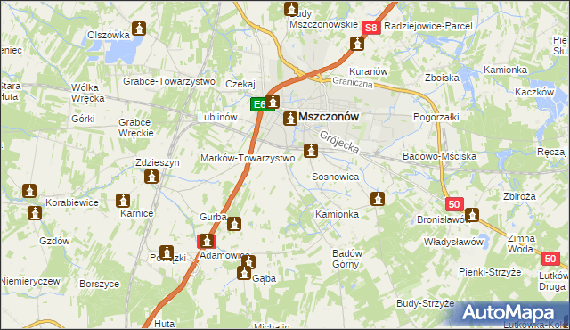 mapa Wymysłów gmina Mszczonów, Wymysłów gmina Mszczonów na mapie Targeo