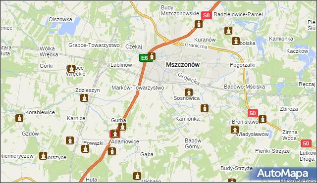 mapa Wymysłów gmina Mszczonów, Wymysłów gmina Mszczonów na mapie Targeo