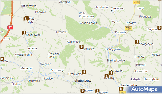 mapa Wymysłów gmina Słaboszów, Wymysłów gmina Słaboszów na mapie Targeo