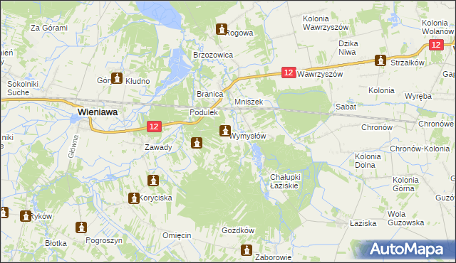 mapa Wymysłów gmina Wolanów, Wymysłów gmina Wolanów na mapie Targeo