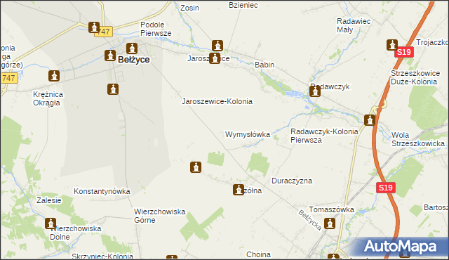 mapa Wymysłówka gmina Bełżyce, Wymysłówka gmina Bełżyce na mapie Targeo