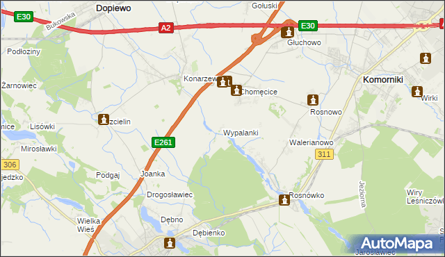 mapa Wypalanki gmina Komorniki, Wypalanki gmina Komorniki na mapie Targeo