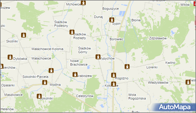 mapa Wypychów gmina Zgierz, Wypychów gmina Zgierz na mapie Targeo