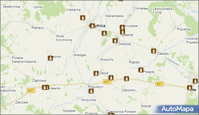 mapa Wypychy gmina Korytnica, Wypychy gmina Korytnica na mapie Targeo