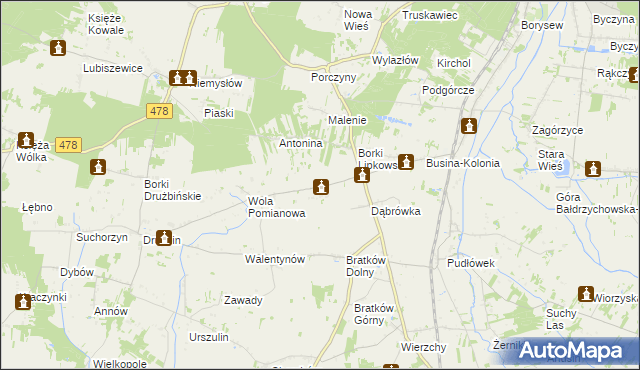 mapa Wyrębów gmina Zadzim, Wyrębów gmina Zadzim na mapie Targeo