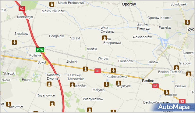 mapa Wyrów gmina Bedlno, Wyrów gmina Bedlno na mapie Targeo