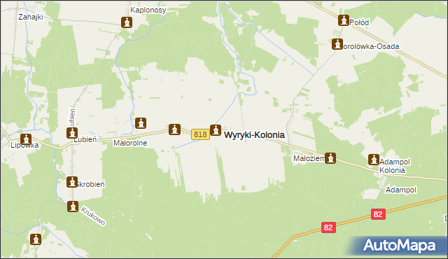 mapa Wyryki, Wyryki na mapie Targeo