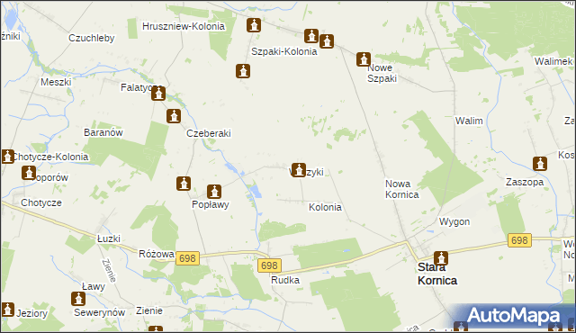 mapa Wyrzyki gmina Stara Kornica, Wyrzyki gmina Stara Kornica na mapie Targeo