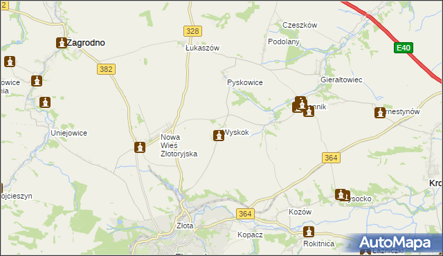 mapa Wyskok gmina Złotoryja, Wyskok gmina Złotoryja na mapie Targeo