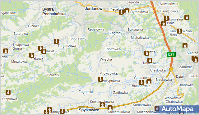 mapa Wysoka gmina Jordanów, Wysoka gmina Jordanów na mapie Targeo