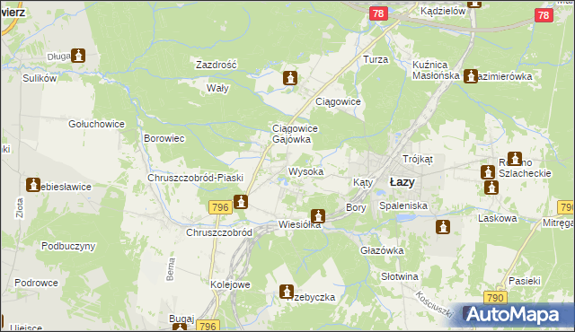 mapa Wysoka gmina Łazy, Wysoka gmina Łazy na mapie Targeo