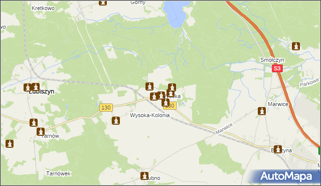 mapa Wysoka gmina Lubiszyn, Wysoka gmina Lubiszyn na mapie Targeo