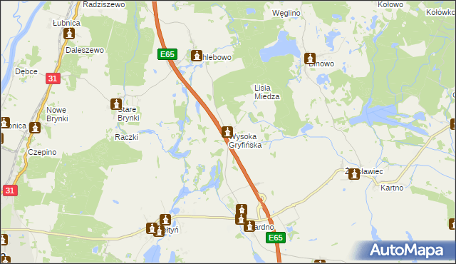 mapa Wysoka Gryfińska, Wysoka Gryfińska na mapie Targeo