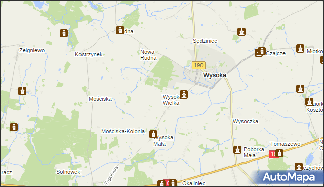 mapa Wysoka Wielka gmina Wysoka, Wysoka Wielka gmina Wysoka na mapie Targeo