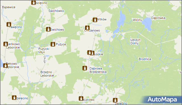 mapa Wysokie gmina Łęczyce, Wysokie gmina Łęczyce na mapie Targeo