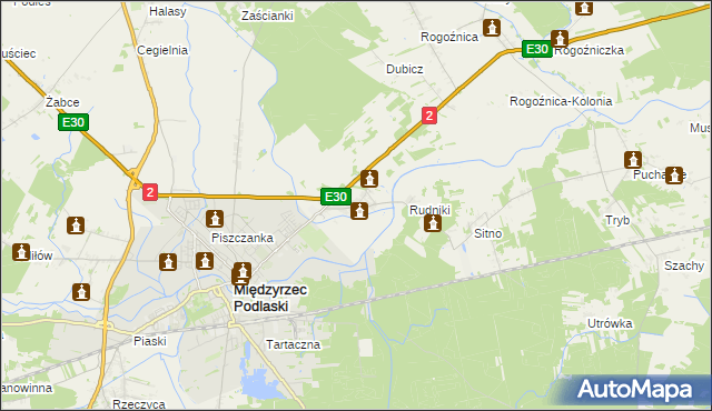 mapa Wysokie gmina Międzyrzec Podlaski, Wysokie gmina Międzyrzec Podlaski na mapie Targeo