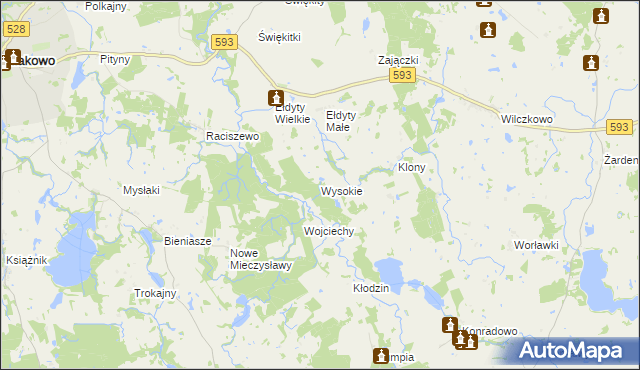 mapa Wysokie gmina Świątki, Wysokie gmina Świątki na mapie Targeo