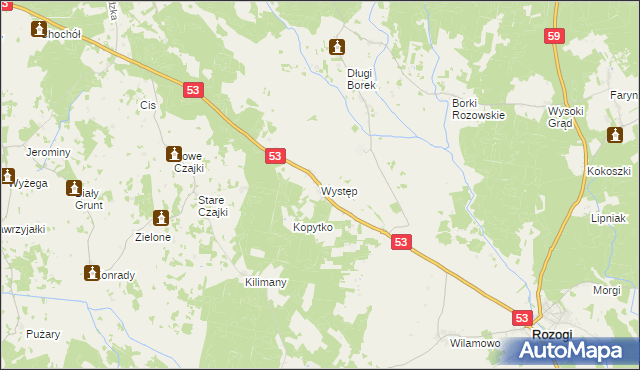 mapa Występ gmina Rozogi, Występ gmina Rozogi na mapie Targeo