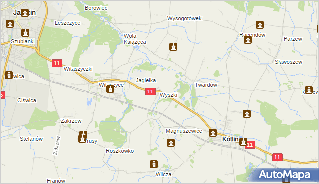 mapa Wyszki gmina Kotlin, Wyszki gmina Kotlin na mapie Targeo