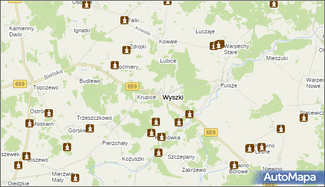 mapa Wyszki powiat bielski, Wyszki powiat bielski na mapie Targeo