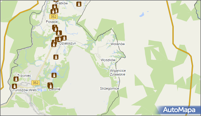 mapa Wyszków gmina Bogatynia, Wyszków gmina Bogatynia na mapie Targeo