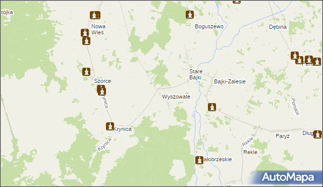 mapa Wyszowate gmina Trzcianne, Wyszowate gmina Trzcianne na mapie Targeo